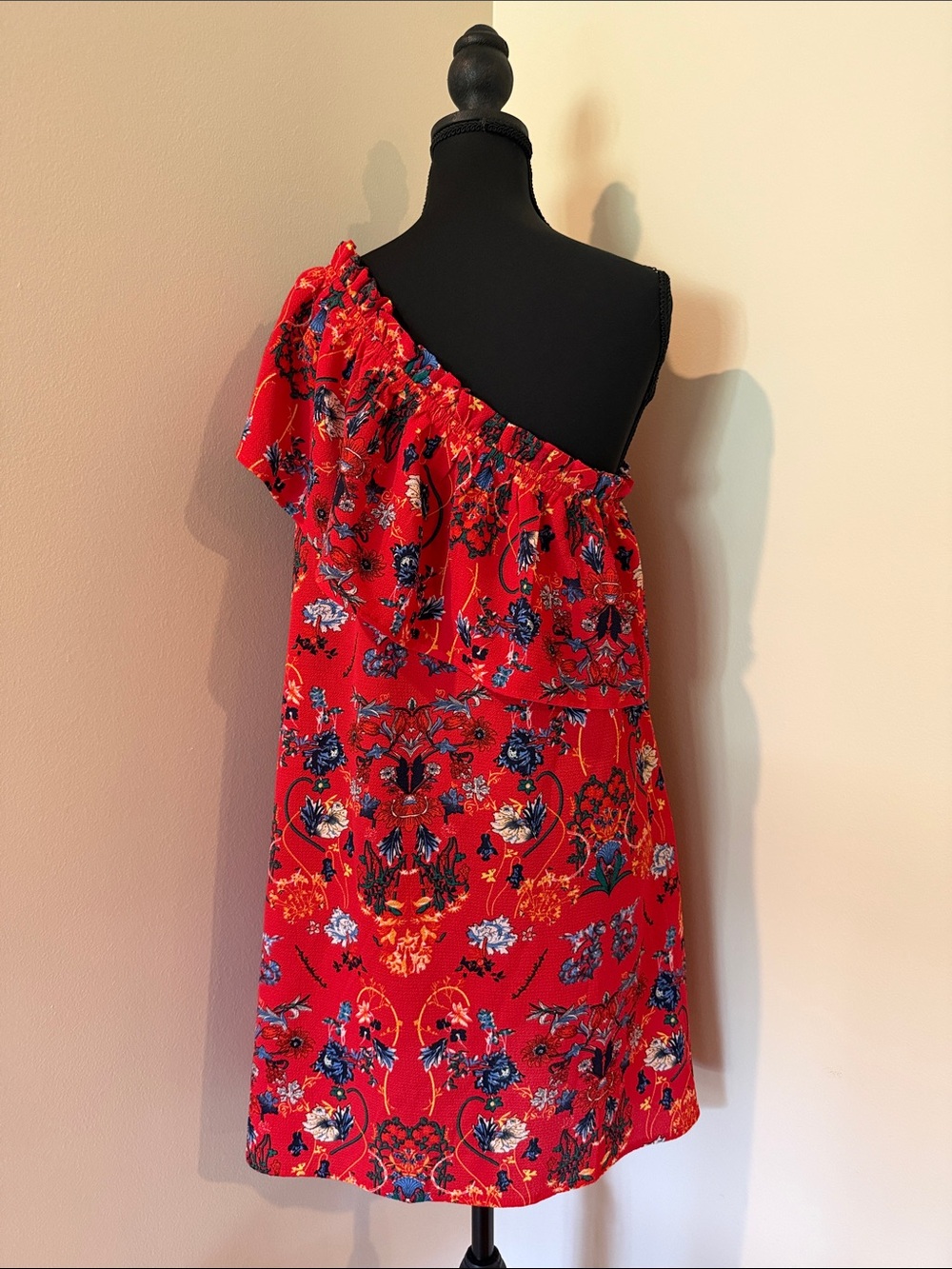 Umgee Red One-Shoulder Floral Ruffle Dress - Picture 3 of 6